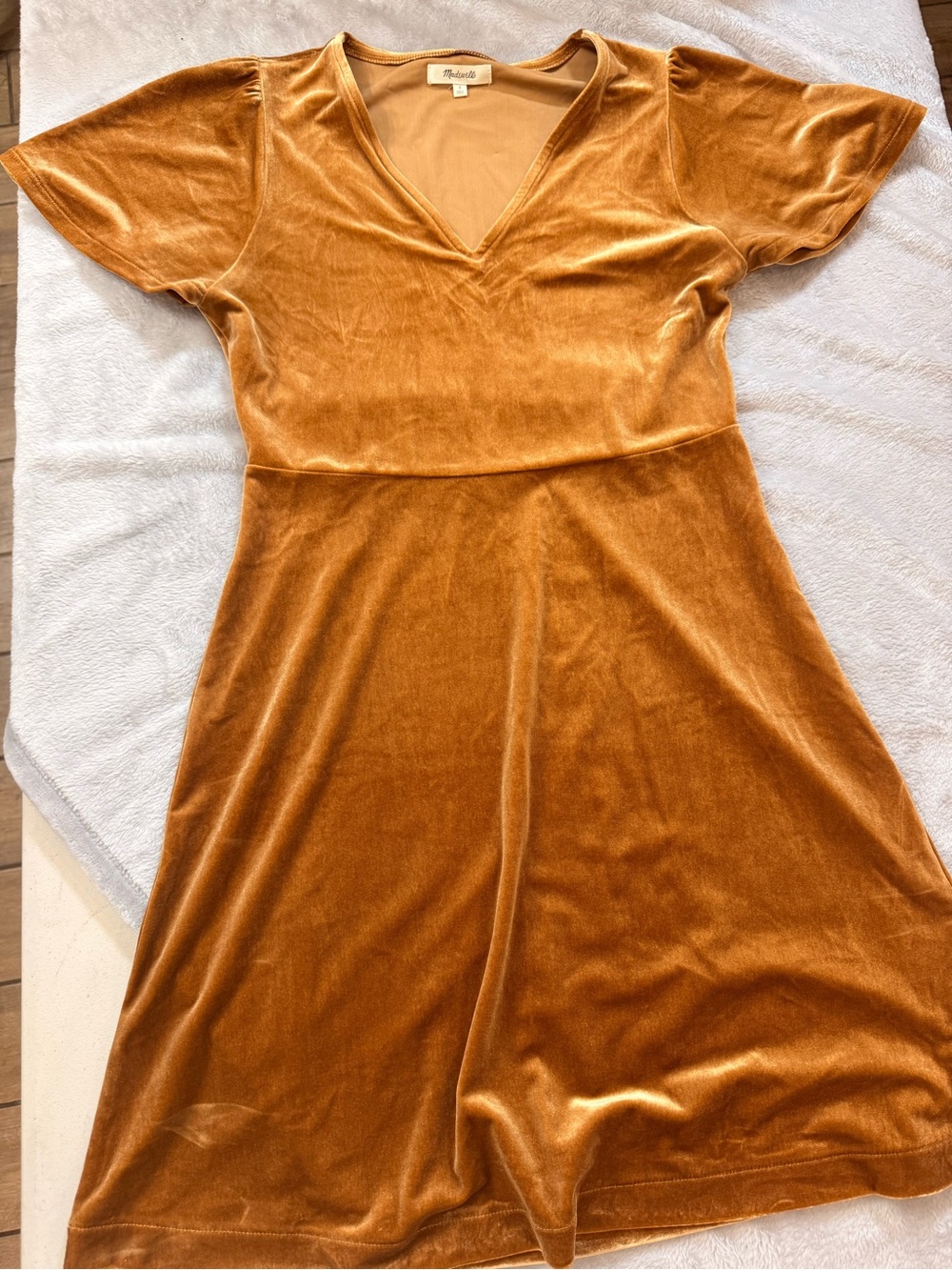 Madewell Brand Golden Velvet V-Neck Fit & Flare Dress